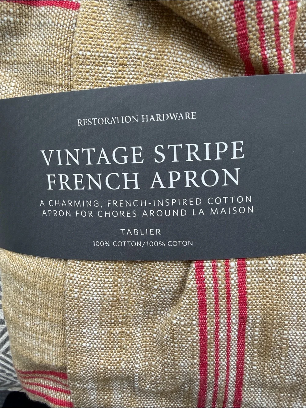 Restoration Hardware Tan Apron with Red Stripe Accents